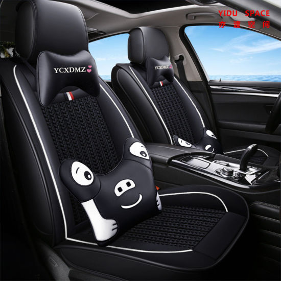 Wholesale Universal Cartoon Black Pure Leather+Ice Silk Car Seat Cover