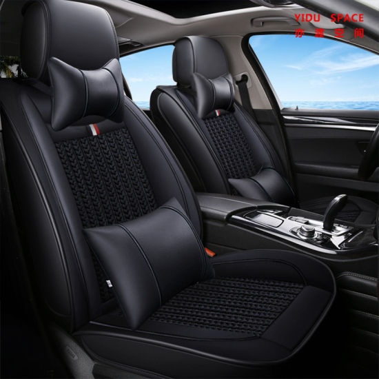 Wholesale Universal Seat Cover Cartoon Black Pure Leather+Ice Silk Auto Car Seat Cushion